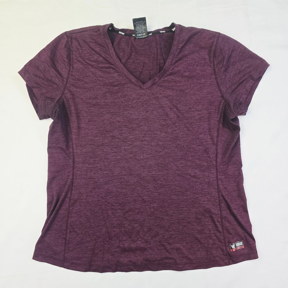 Tapout WWE V-Neck Performance Tee Women Size Large Purple Heathered Active Shirt
